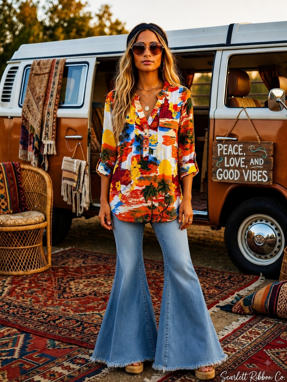 ✨️Cocomo Petite Tropical Sunset Pintuck Button-Down Top